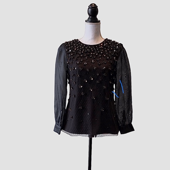 RED VALENTINO VINTAGE LONG SLEEVE EMBELLISHED RHINESTONES PULLOVER BLOUSE SIZE M - Picture 16 of 16